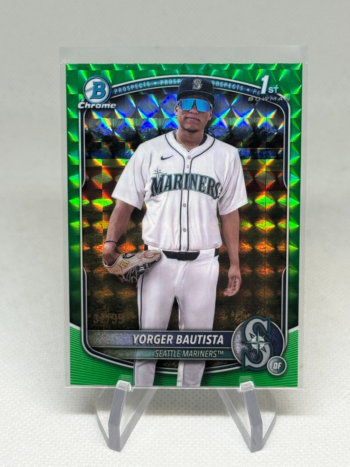 YORGER BAUTISTA 2025 TOPPS BOWMAN CHROME 1ST BOWMAN GREEN GEOMETRIC /99 AF1