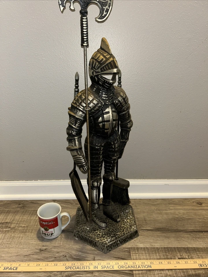 "Juego de herramientas de chimenea de caballero único de colección gran artículo de regalo o decoración MCM victoriano 33""" Foto 4 de 4