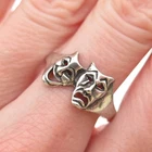 925 Sterling Silver Vintage Comedy & Tragedy Mask Oxidized Ring Size 8.75