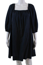 Madewell Womens Cotton Square Neck 3/4 Sleeve Trapeze Mini Dress Blue Size 4