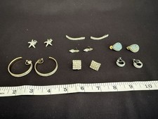 Vintage Silver Tone Rhinestone Clip On Pierced Earring Lot 7 Pairs Druzy Bling