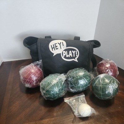 HEY PLAY Bocce Ball Replacement Set Red Green Balls Pallino Case (5 Balls)