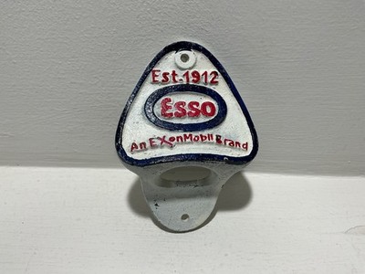 Vintage Esso Exxon Mobil Cast Iron Wall Mount Bottle Opener   Est. 1912 Style