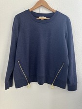MICHAEL Michael Kors Crew Neck Pullover Sweatshirt Women's L Blue Gold Zip Soft