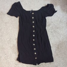 Express Black Mini Dress with Button Detail