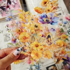 120 Pcs Floral Scrapbook Stickers - Transparent Aesthetic