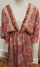 Karma Highway Dress Womens One Size Tunic Bohemian Festival Red Orange Print