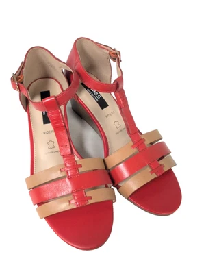 M&S Marks and Spencer Burnt Orange and Tan Wedge Sandals Size 3 Wide Fit - Image 1 of 4