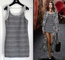 CHANEL 24S BLACK WHITE MULTICOLOR  RUNWAY TWEED MINI DRESS 34 XS