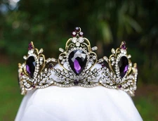 Vintage Dark Purple Tiara Bridal Goth Crown Birthday Wedding Gift Diadem
