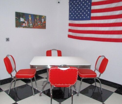 American Diner Furniture 50s Retro Booth Table And 4 Red Studded Chairs