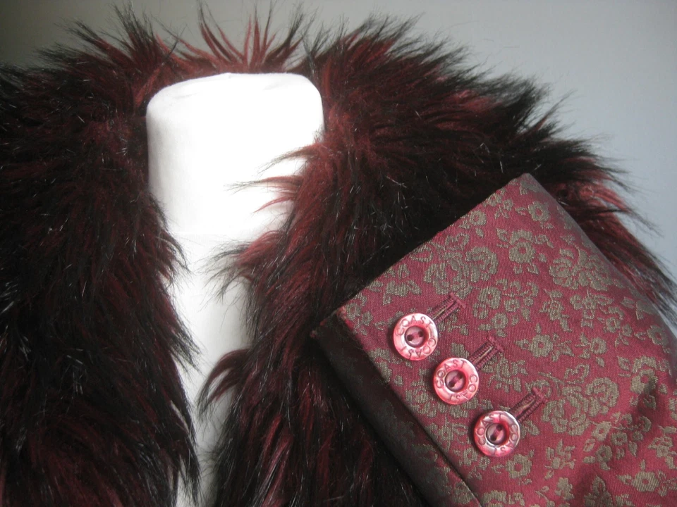 ABRIGO LARGO JACQUARD COSTA 8 imitación piel mongol cuello púrpura noche trinchera inteligente Foto 3 de 4