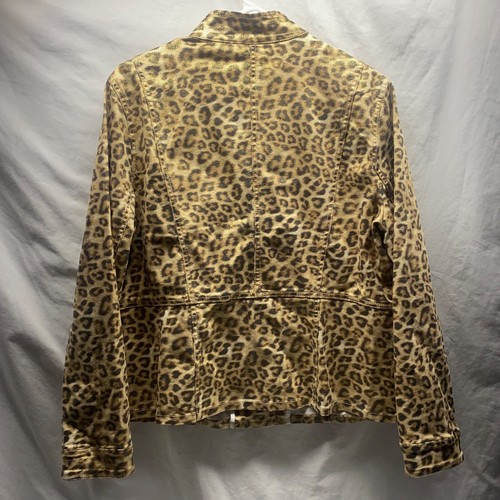 Chico's Brown Leopard Print Denim Jacket, Women's Size M/L 2, Stretch Fit - Picture 7 of 12