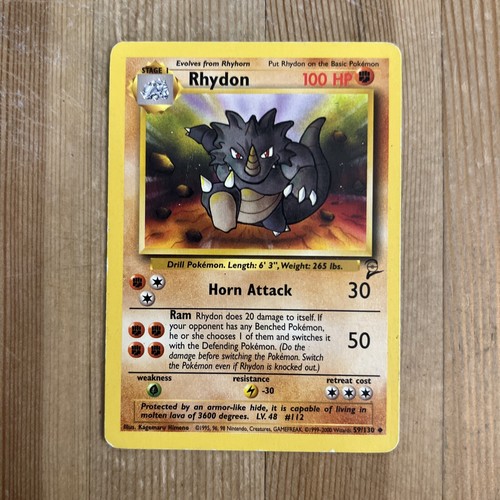 Rhydon 59/130 Uncommon Base Set 2 Pokemon MP/HP 2000 Vintage WOTC - 第 1/2 張圖片