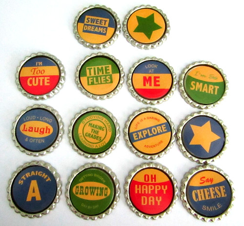 Time Flies Bottle Cap Images w/Metal Bottle Caps Craft Embellishments Lot 14