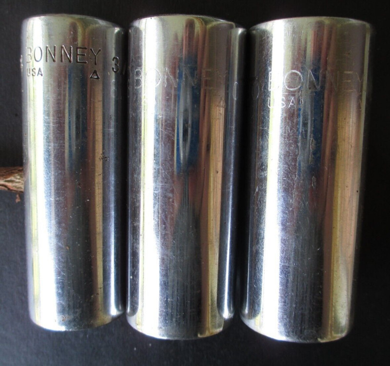 Vintage Bonney 1/2” Drive-12 pt. Deep Sockets (3) 3/4” 7/8" & 15/16” Made in USA