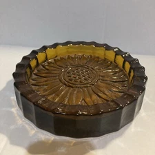 Vintage amber glass sunflower cigar dish 8” diameter