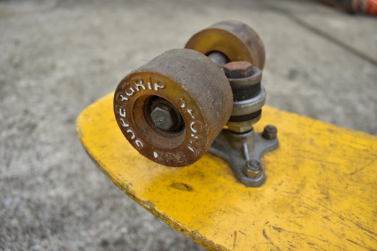 1970s Yellow Sport Fun Supergrip Vintage Skateboard