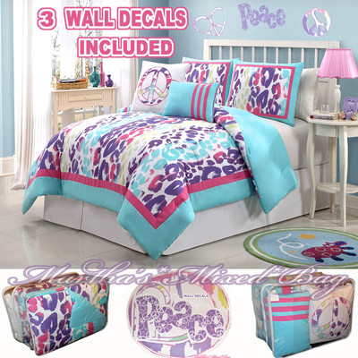 Teen Girl Pink Purple Safari Leopard Print Comforter Set Pillow