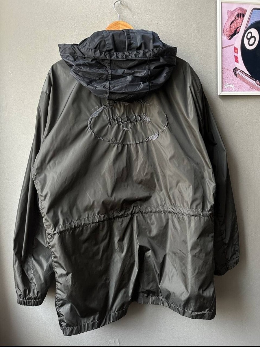 Prada Double sided Nylon Long Jacket Big Logo Back Mens size