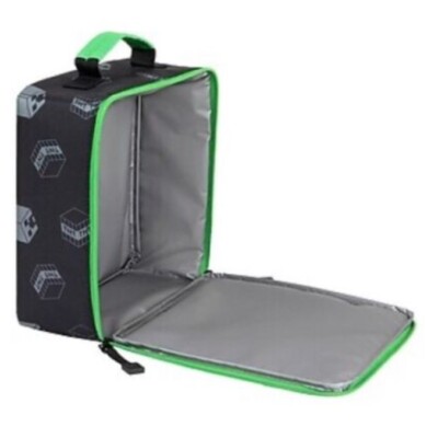 JINX Minecraft Dirt Block Insulated Kids School Lunch Box Black/Green 8.5x8x4   