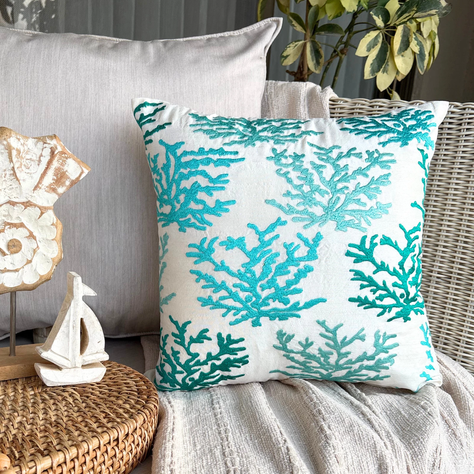 Decorative Pillow Case Blue 16"x16", Room Decor Cotton - Caribbean Coast
Opens in a new window or ta