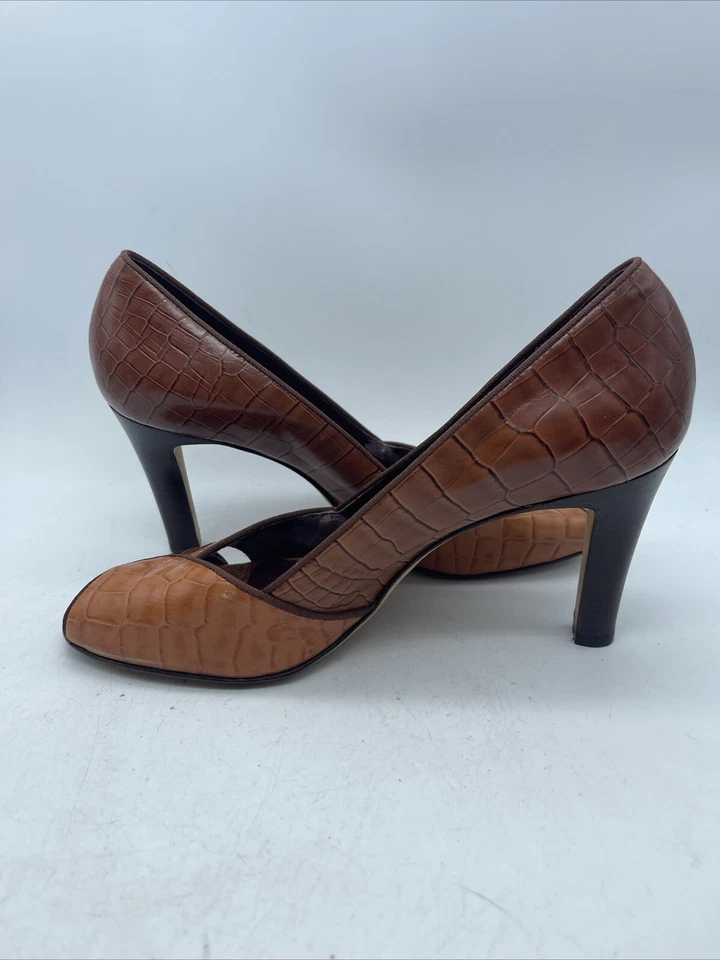 Zapatos vintage para mujer ANTONIO MELANI marrón tacón cuero cocodrilo punta abierta talla 7,5 M Foto 3 de 4