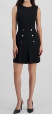 Tahari ASL Women's Black Sleeveless Button A-Line Dress Size 10