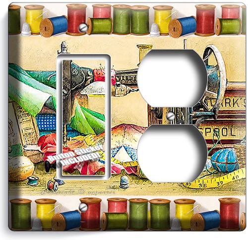 RETRO SEWING MACHINE THREAD SPOOL LIGHT SWITCH PLATE OUTLET TAILOR ROOM HD DECOR - Picture 28 of 32