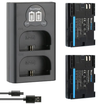 BLUMAX 2x Batería + Cargador LCD para Canon LP-E6NH 2040mAh EOS R5 R6 Mark II R7 90D 7D XC15