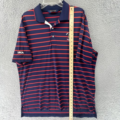 Polo Ralph Lauren Mens SS Polo Shirt XL TG Blue Stripe US OPEN SHINECOCK USGA - Picture 10 of 15