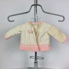 Vintage Crochet Baby Cardigan Sweater Handmade Doll Crochet Sweater Made in USA