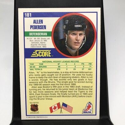 1990-91 Score Canadian Allen Pedersen Boston Bruins #181 | eBay