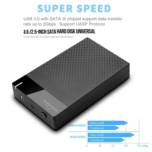 USB 3.0 2.5" 3.5" SATA HDD External Hard Drive Disk Enclosure Case Box, 6/18TB