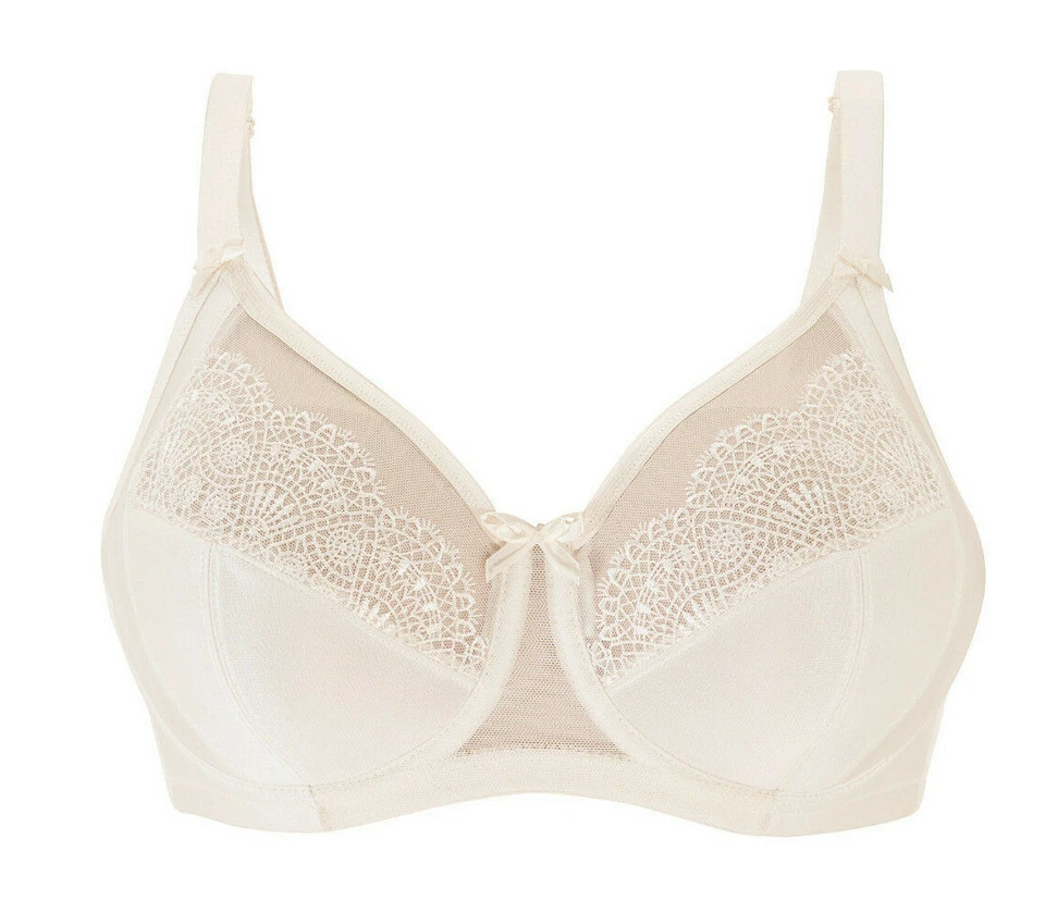 Sujetador WONDERWIRE ~ AL POR MENOR $60 ~ Satén y Encaje CON AROS (HUESOS LATERALES FLEXIBLES) Marfil NUEVO Foto 3 de 4