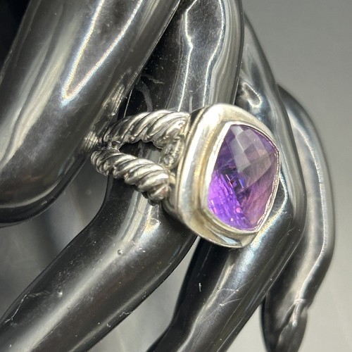 David Yurman Ring Amethyst Albion 925 Sterling Silver Cocktail Cable Size 6 - Picture 4 of 7