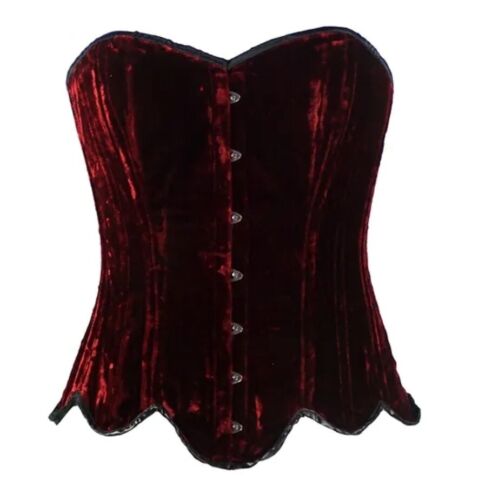 New Fiona's Fineries Red Velvet Corset Womens Size 32 Scallops Lace Up Boning - Afbeelding 1 van 10