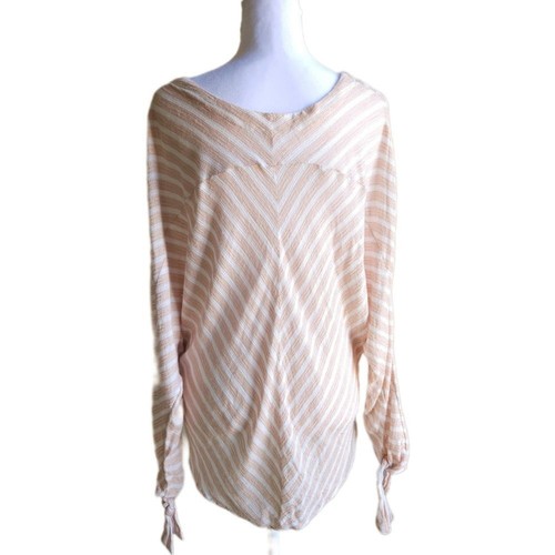Free People Woven Slouchy Top Women's Medium Gauze Striped Long Sleeve Boho Chic - Picture 2 of 8