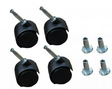 4 x Twin Wheels Castors Feet & Inserts- For Divan Bed Base Sofa Office Chair