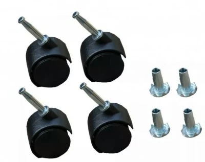 4 x Twin Wheels Castors Feet & Inserts- For Divan Bed Base Sofa Office Chair