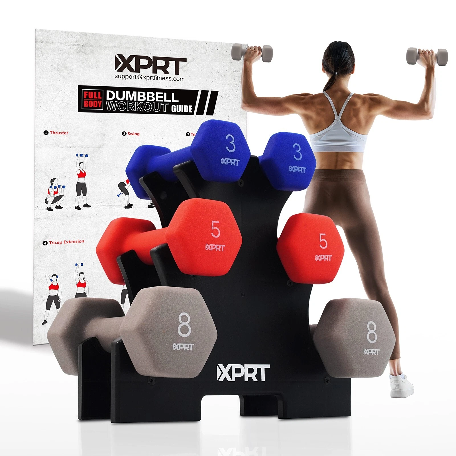 XPRT Fitness 32 lb. Neoprene Dumbbell Set with Storage Rack