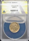 1913-D Buffalo Nickel VAR 2 ANACS Good 6 #H726