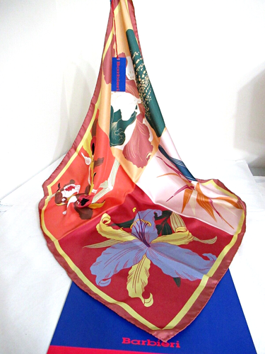 BARBIERI ITALY LUXURY 100% SILK SQUARE SCARF 26" X 26" MADE IN ITALY; NEW IN BOX - Picture 13 of 20