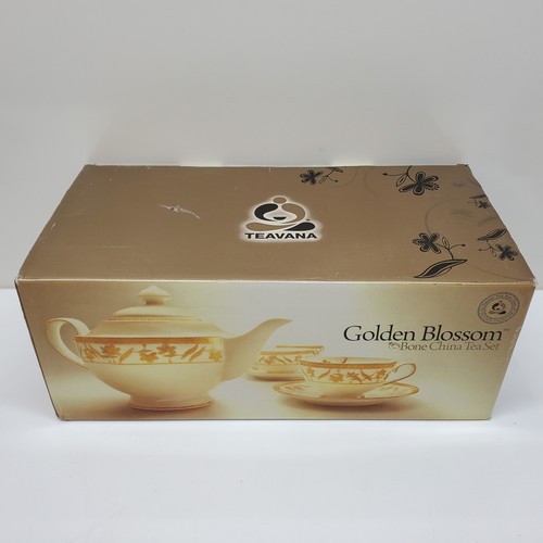 Teavana Golden Blossom Bone China Tea Set Cups Saucers Teapot in Box eBay