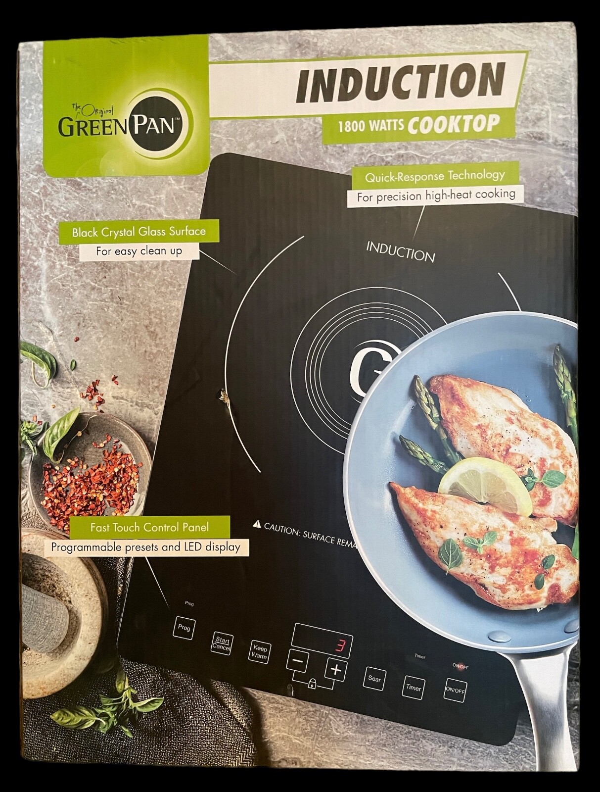 Green Pan Induction Cooktop for Countertop, 1800 Watt New Open Box