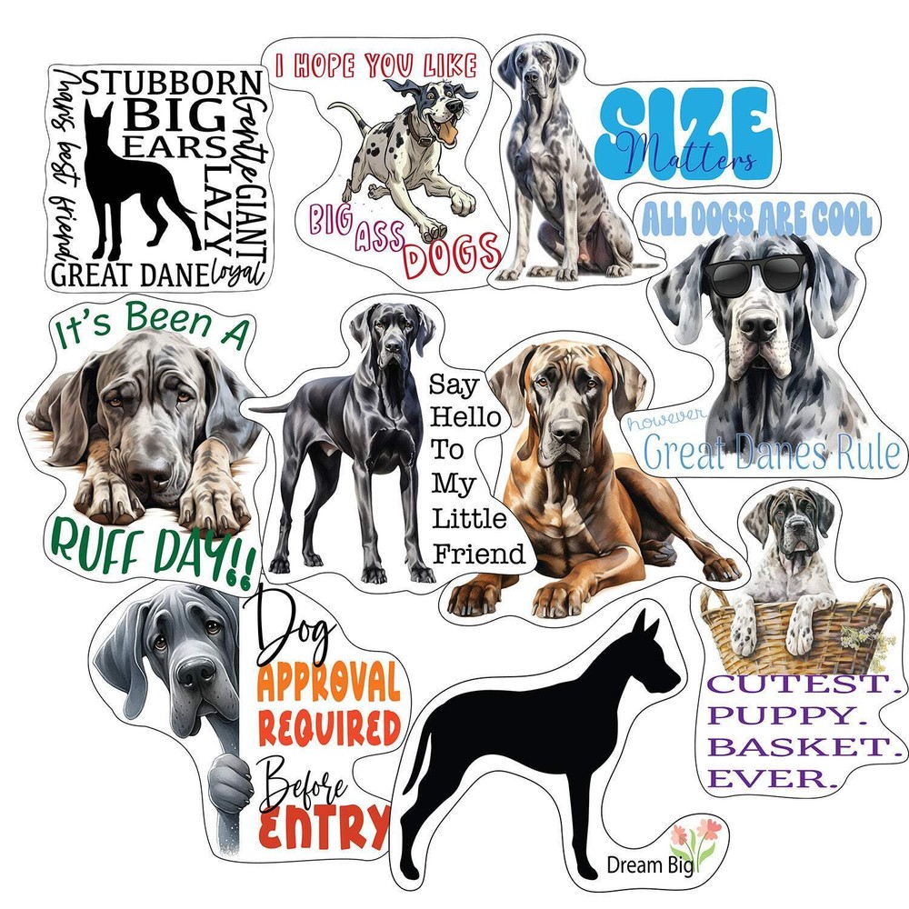 Great Dane Lover Vinyl Sticker Pack - 10 Adorable Dog Decals for Fans