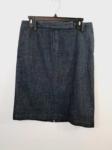 Talbots Women's Dark Blue Subtle Stripe Denim Skirt In Size 8