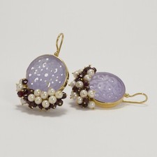 Ohrringe aus Silber 925 Golden Mit Jade Violet Perlen Und Granat Aght 0688