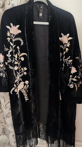 River Island Womens Black velvet embroidered kimono Size 10 - Picture 2 of 7