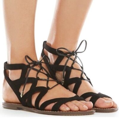 Sam Edelman GEMMA Sandal Caged Black Suede Gladiator Strappy Flat Open Toe 6.5